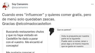 Un 'influencer' se pasa de listo al pedir comida gratis y la respuesta del restaurante arrasa en Twitter